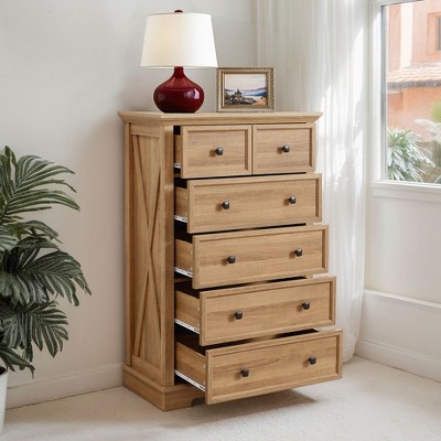VANIRROR 6-Drawer Storage Dresser, Farmhouse Bedroom Chest with Deep Drawers for Living Room, Hallway, Entryway