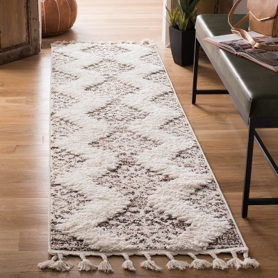 Moroccan Tassel Shag MTS652 Power Loomed Indoor Runner Rug - Ivory/Brown - 2'3"x12' - Safavieh