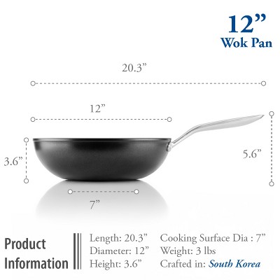 12-Inch Black Aluminum Nonstick Wok with Stainless Steel Handle