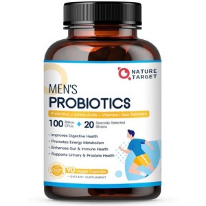 NATURE TARGET Men Probiotics 100Billion CFU with Enzymes PrebioticsSaw Palmetto and Cranberry -90 Veggie Capsules - 1 of 4