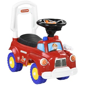 Qaba Toddler Ride on Toy, Baby Ride on Fire Truck with Music, Horn, Under Seat Storage, Foot to Floor Car for Kids 18-36 Months, Red - 1 of 4