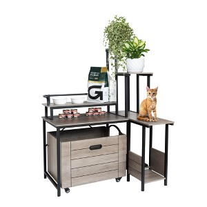 2025 Hidden Litter Box Furniture - Cat Litter Box Enclosure with Flower Stand, Pull-Out Tray, and Corner Design - 1 of 4