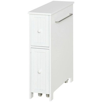 LunaLulinlk White Bathroom Slim Freestanding Storage Cabinet on Wheels with Two Drawers