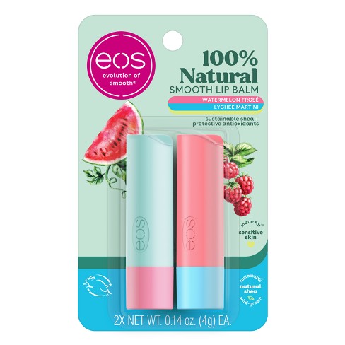 eos 100% Natural Lip Balm Sticks - Watermelon Frosé and Lychee Martini - 2pk/0.28oz - image 1 of 4