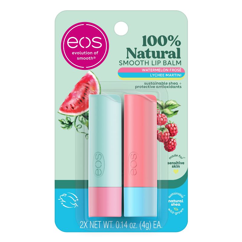 eos 100% Natural Lip Balm Sticks - Watermelon Fros&#233; and Lychee Martini - 2pk/0.28oz, 1 of 11