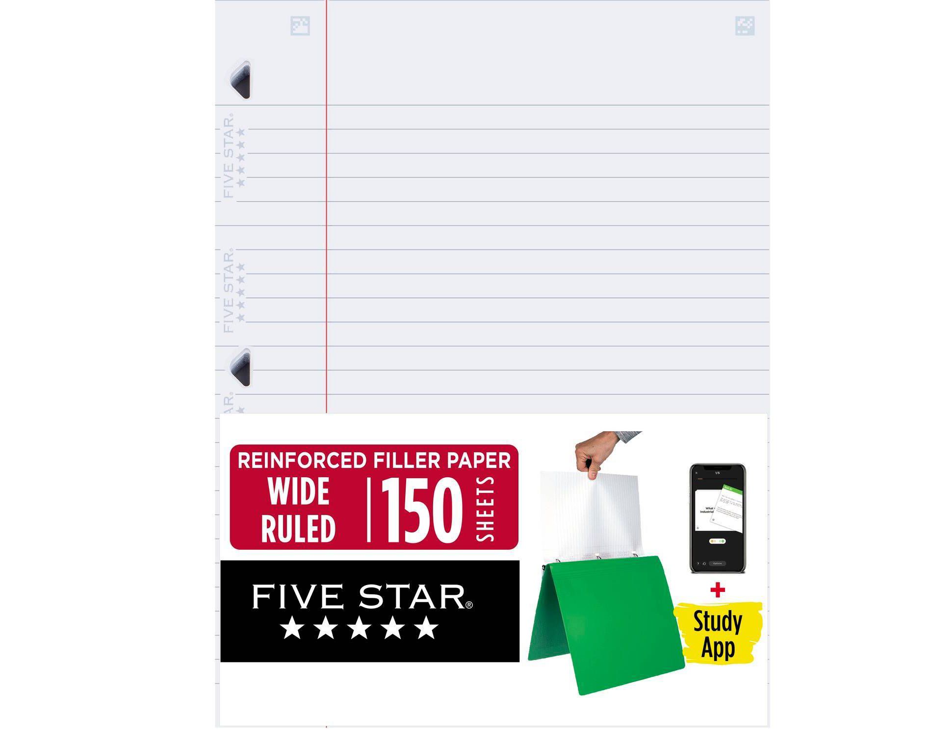 Five Star 150ct Wide Ruled Filler Paper: Loose Leaf, 10.5" x 8", White, Stationery & Office Supplies