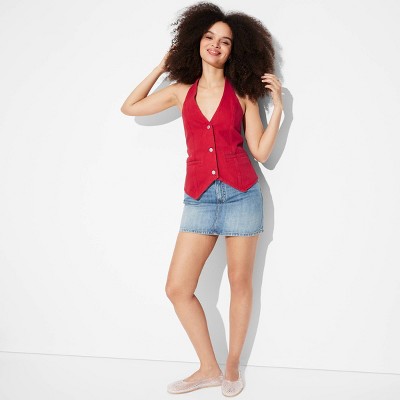 Women's Open-Back Halter Denim Vest - Wild Fable™