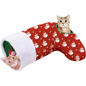 Cat Tunnel Christmas Sock with Bell Balls, Upgraded 2 Way Cat Tunnel Interactive Toy, Pet Xmas Stocking with - 1 of 4