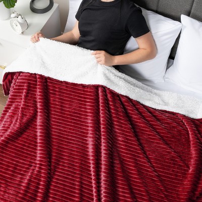 Wine Red Reversible Sherpa Fleece Throw Blanket