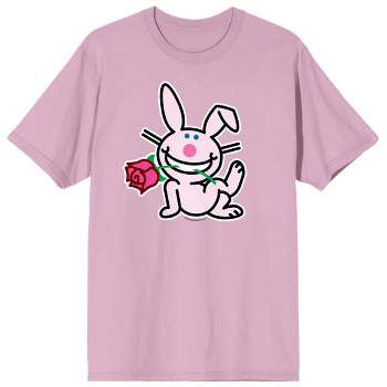 It's Happy Bunny Pink Bunny With Rose Crew Neck Short Sleeve Cradle Pink Men's T-shirt