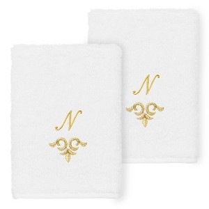 Linum Home Textiles 100% Turkish Cotton MONICA Gold Thread 2PC Embellished Washcloth Set - 1 of 3