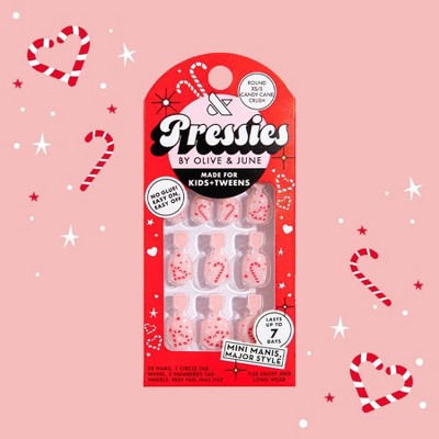 Olive & June Pressies Fake Nails - XS Round - Candy Cane Crush - 28ct