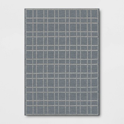 Stitched Grid Woven Outdoor Area Rug Slate Blue - Threshold™ designed with Studio McGee