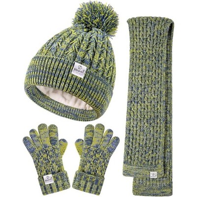 SENPUKI Kids Winter Hat Gloves Scarf Set,Girls Toddler Winter Hat Beanie with Pom Neck Warmer Gaiter Mittens Fleece Lined Set