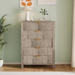 Dressers for Bedroom with 5 Drawers, Tall Wooden Dressers with Gold Handles for Closet, Wood Chest of Drawers, Storage Cabinet and Organizer Drawers - 1 of 4