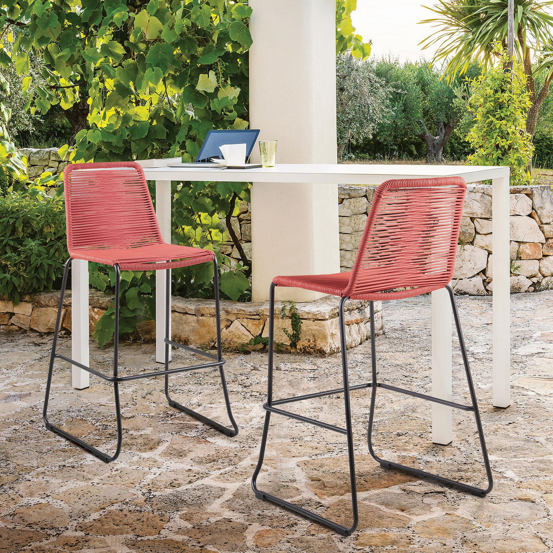 Armen Living Shasta Outdoor Bar Stools Brick 30