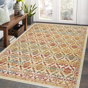 Washable Area Rug with Modern Floral Design, Low Pile, Non-Slip and Non-Shedding Carpet, Foldable Farmhouse Style for Entryway and Bedroom - 1 of 4
