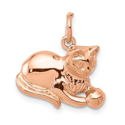 Black Bow Jewelry 14k Rose Gold 2D Cat and Ball Charm and Pendant