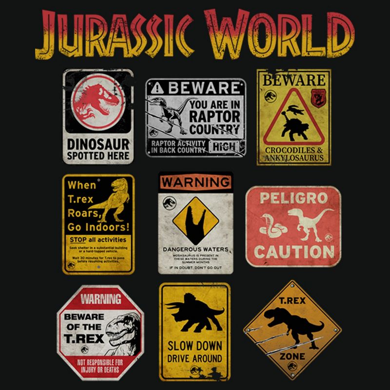 Boy's Jurassic World: Dominion Dinosaur Warning Sign Collage T-Shirt, 2 of 6