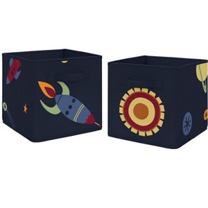 Sweet Jojo Designs Boy Set of 2 Kids' Decorative Fabric Storage Bins Space Galaxy Black Red and Yellow - 1 of 3
