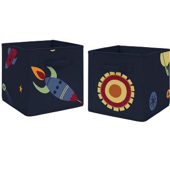 Sweet Jojo Designs Boy Set of 2 Kids' Decorative Fabric Storage Bins Space Galaxy Black Red and Yellow