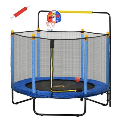 Jump Into Fun 4.6' Kids Trampoline With Basketball Hoop, Height adjustable horizontal Bar, Safety Enclosure Net Small Trampoline Gifts for Kids Toys