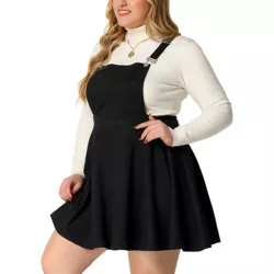 Agnes Orinda Women's Plus Size Faux Suede Overall A-Line Flared Skater Mini Skirt Black 4X