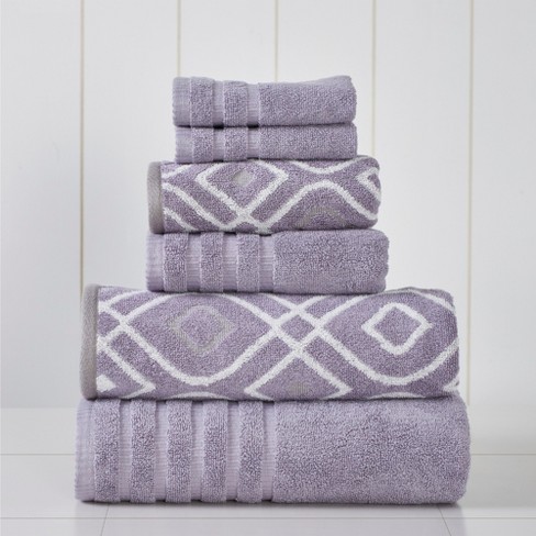 Diamond Jacquard Towels 6 Piece Bath Towel Set, Lavender