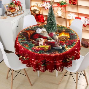 LOVEVOOK Merry Christmas Tablecloth, Snowman Tablecloth, Snowflake Table Cloths Stain Resistant Dining Table Cover for Holiday Decor - 1 of 4