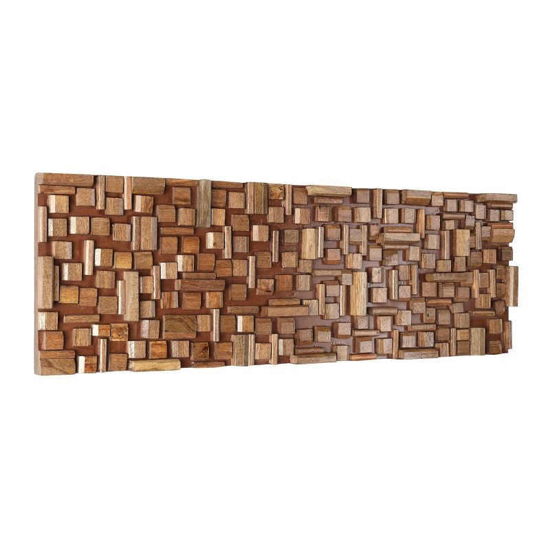 Mango Wood Abstract Handmade Geometric Block Panel Wall Decor Brown - Olivia & May, 5 of 7