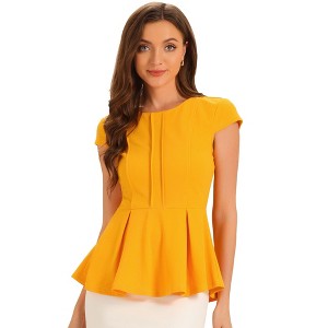 INSPIRE CHIC Women's Elegant Round Neck Cap Sleeve Solid Color Peplum Blouses - 1 of 4