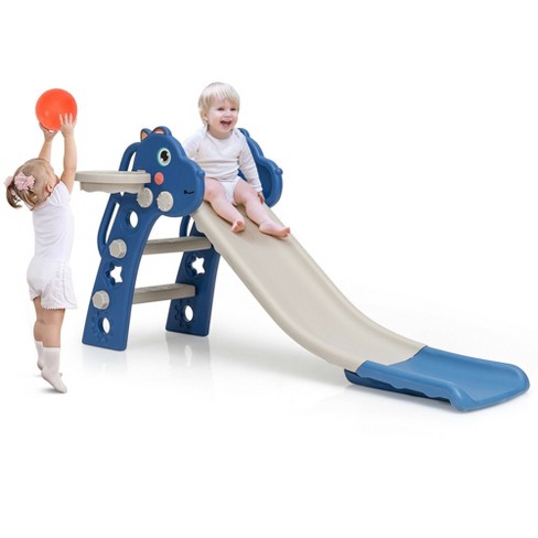 Kid 3 in 1 Play & Swing Set Slide Climber Playset Toddler Toy W/ Basketball Hoop 