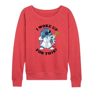 Women's - Disney - Woke Up Lightweight French Terry Wide Neck Long Sleeve Graphic Shirt - 1 of 3