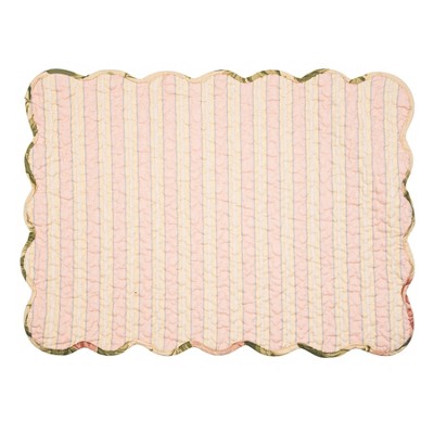 Pink and Cream Cotton Quilted Floral Scalloped Placemats, Set of 6