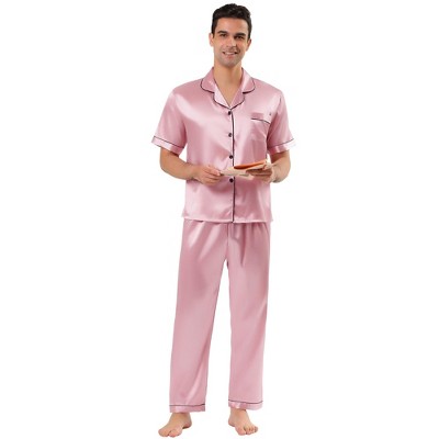 Lars Amadeus Men s Classic Satin Pajama Sets Short Sleeves Night Sleepwear Pink Medium