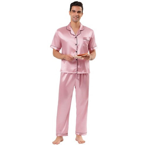 Men's Classic Satin Pajamas Lounge Set, Long Sleeve Top And Pants With  Pockets, Silk Like Pjs With Matching Sleep Mask : Target