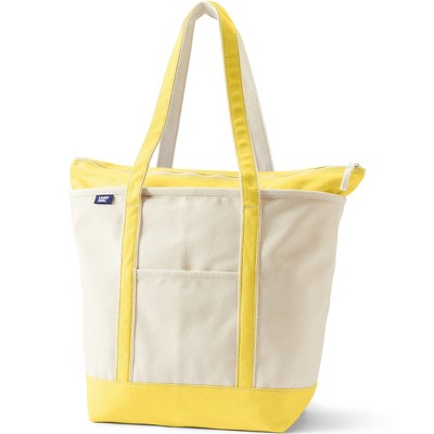 Lands' End Zip Top Long Handle Canvas Tote Bag