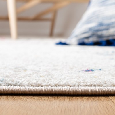 Ivory and Blue Moroccan Boho Distressed Area Rug, 8' x 10'