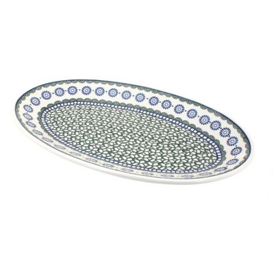 Blue Rose Polish Pottery 205 Ceramika Artystyczna Large Oval Platter