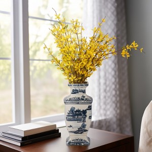 Sagebrook Home 15" Ceramic Vase - Contemporary Blue and White Chinoiserie Temple Design Floral Vase For Decorative Table - 1 of 4