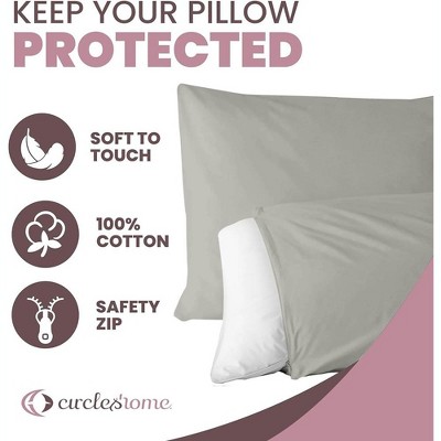 Light Grey Cotton Zippered Body Pillow Protector 20x55