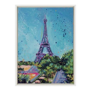 Kate and Laurel Sylvie Eiffel Tower in Summer Framed Canvas by Rachel Christopoulos, 18x24, White - 1 of 4