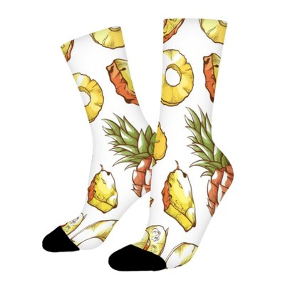Pineapple Fresh Sliced Exotic Food Women Printed Crew Socks Funny Funky Socks Soft Polyester Novelty Gifts for Artists Men