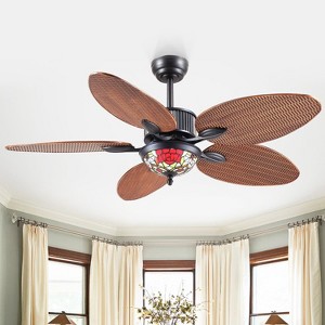 50" Downrod Ceiling Fan Palm Leaf Blades with Glass Light Cover for Farmhouse Living Room Bedroom Patio - 1 of 4