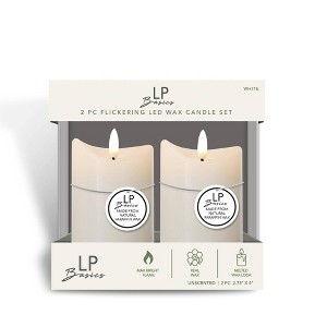 LumiPur 2pk 2.75"x4" Basics Flameless Flickering Wax Pillar LED Candles  Linen White - 1 of 4