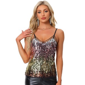 Allegra K Women's Sequin Sparkle Mesh Panel Sleeveless Party Club Cami Top - 1 of 4