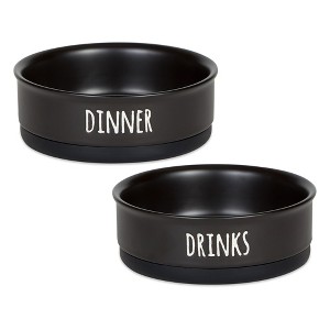 Bone Dry Ceramic Pet Bowl Set 2 Piece Dinner, Drinks & Dessert, Black, Medium - 1 of 4