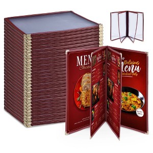 WeChef 30 Pack Menu Covers 8.5 x 11" Book Style Menu Holder 4 Pages 8 Views Restaurant Bar Burgundy - 1 of 4