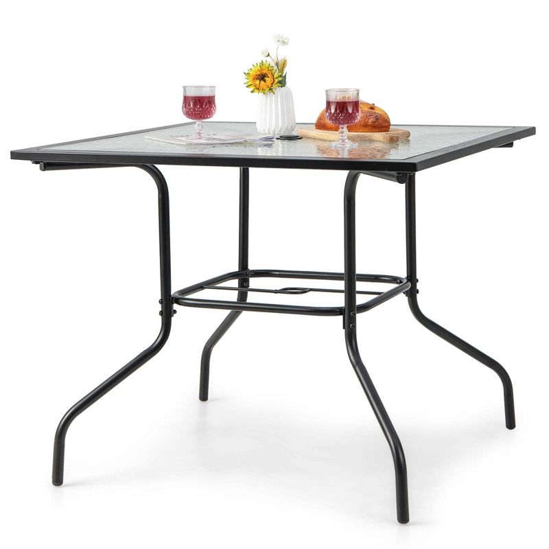 Costway 35'' Patio Dining Table Tempered Glass Top Bistro Table with 1.5'' Umbrella Hole, 1 of 11