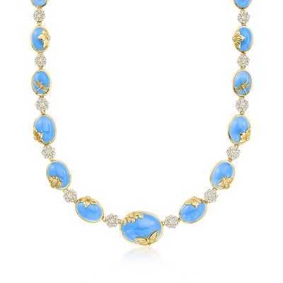 Ross-Simons Blue Chalcedony and 7.25 ct. t.w. White Topaz Nature Overlay Necklace With .27 ct. t.w. Diamonds in 18kt Gold Over Sterling Size 20